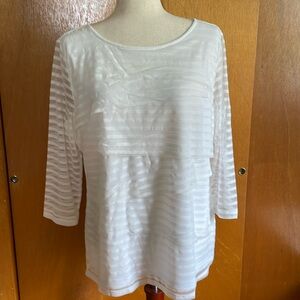 Dana Buchman white blouse, ruffle, 3/4 sleeves, size XL. Lightweight and flowing